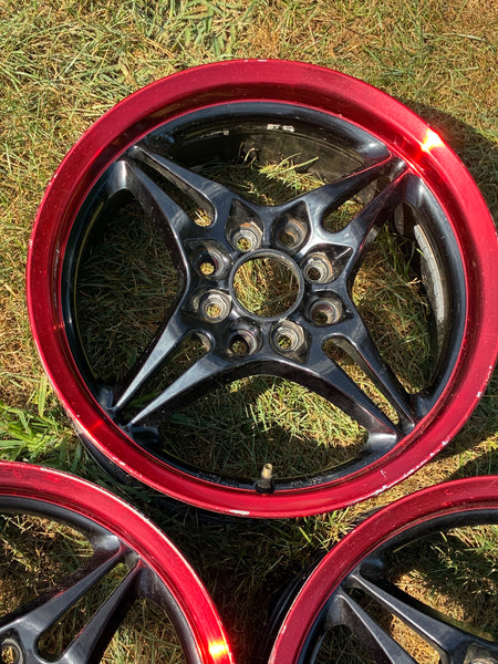 SSR Type X 15" 7' J +35 Super Star Racing Wheels 4x100 4x114 Black W Red Lip