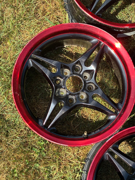 SSR Type X 15" 7' J +35 Super Star Racing Wheels 4x100 4x114 Black W Red Lip