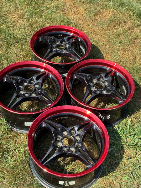 SSR Type X 15" 7' J +35 Super Star Racing Wheels 4x100 4x114 Black W Red Lip