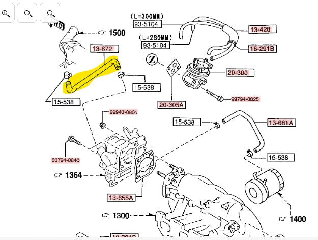 1994-1997 Mazda Miata Throttle Body to Water Neck Hose
