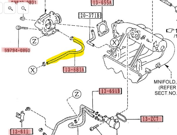 1990-1993 Mazda Miata Throttle Body to Water Neck Hose