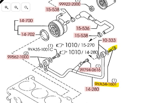 2001-2005 Mazda Miata VVT Oil Feed Banjo BOLT 9YA3-41-601